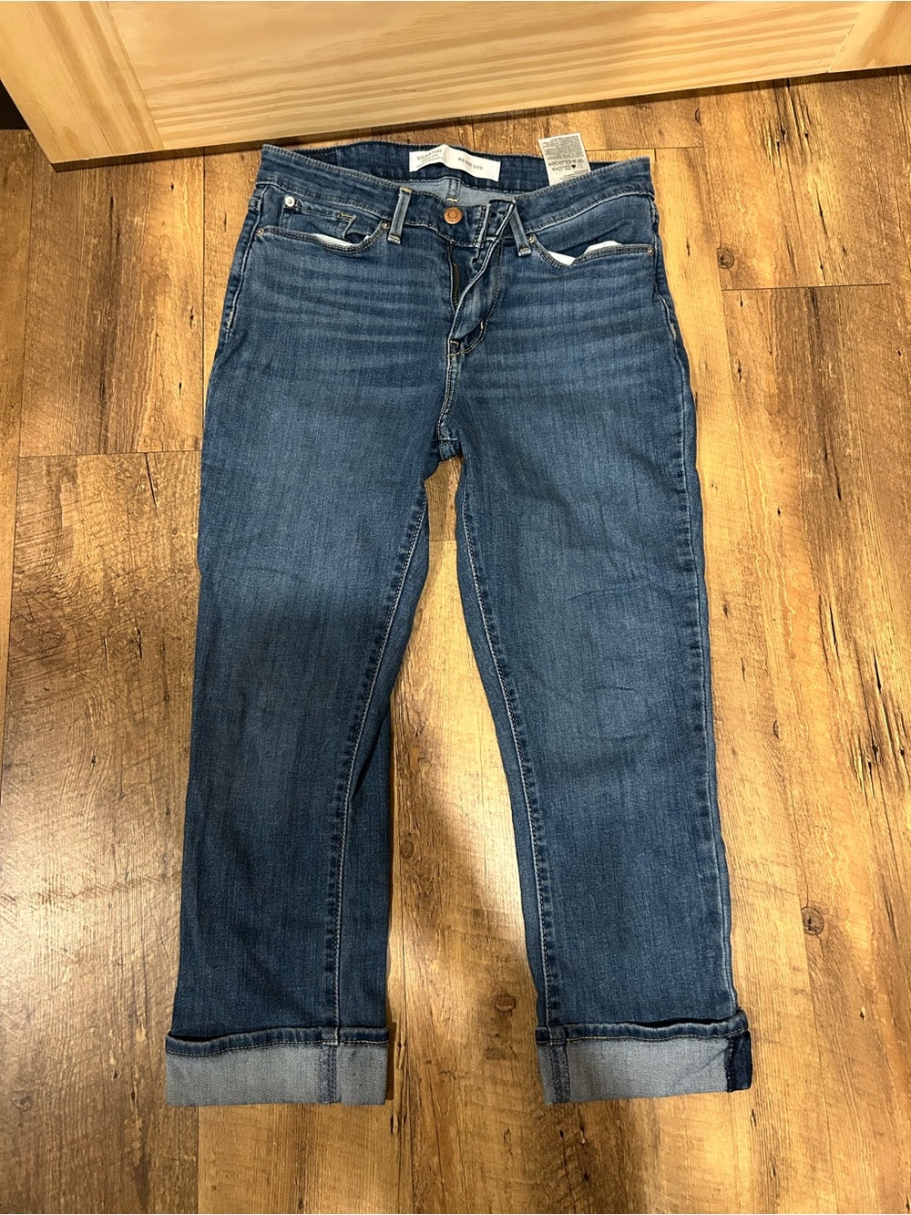 Signature by Levi Strauss Dark Blue Boyfriend Cropped Jeans